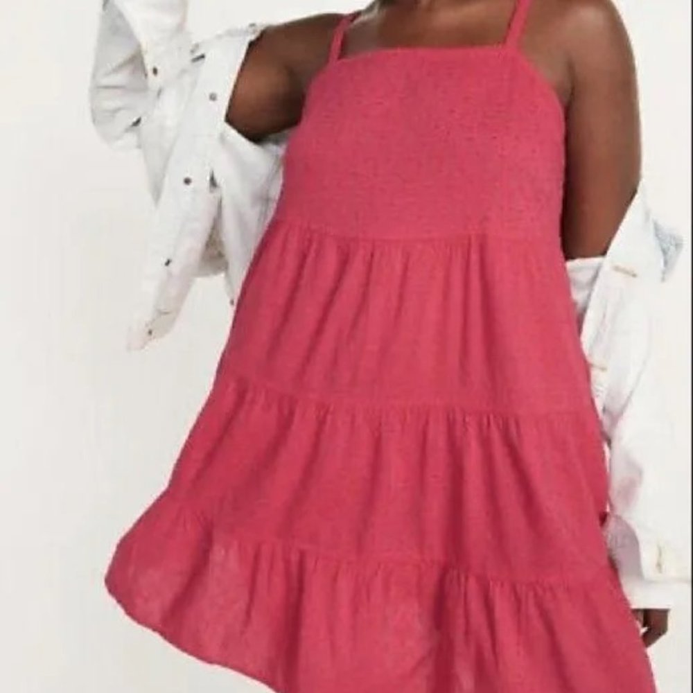 Old Navy Pink Swiss Dot Tiered Babydoll Swing Dress